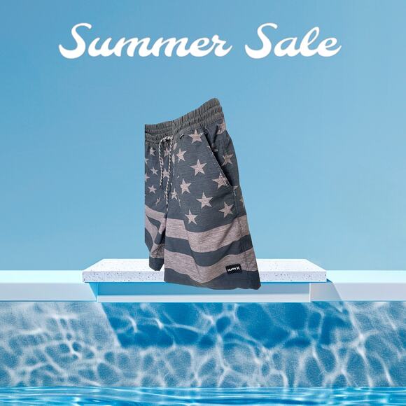 Hurley Swin Board Shorts Gray Stars Stripes American Phantom Drawstring Size S - Picture 4 of 12